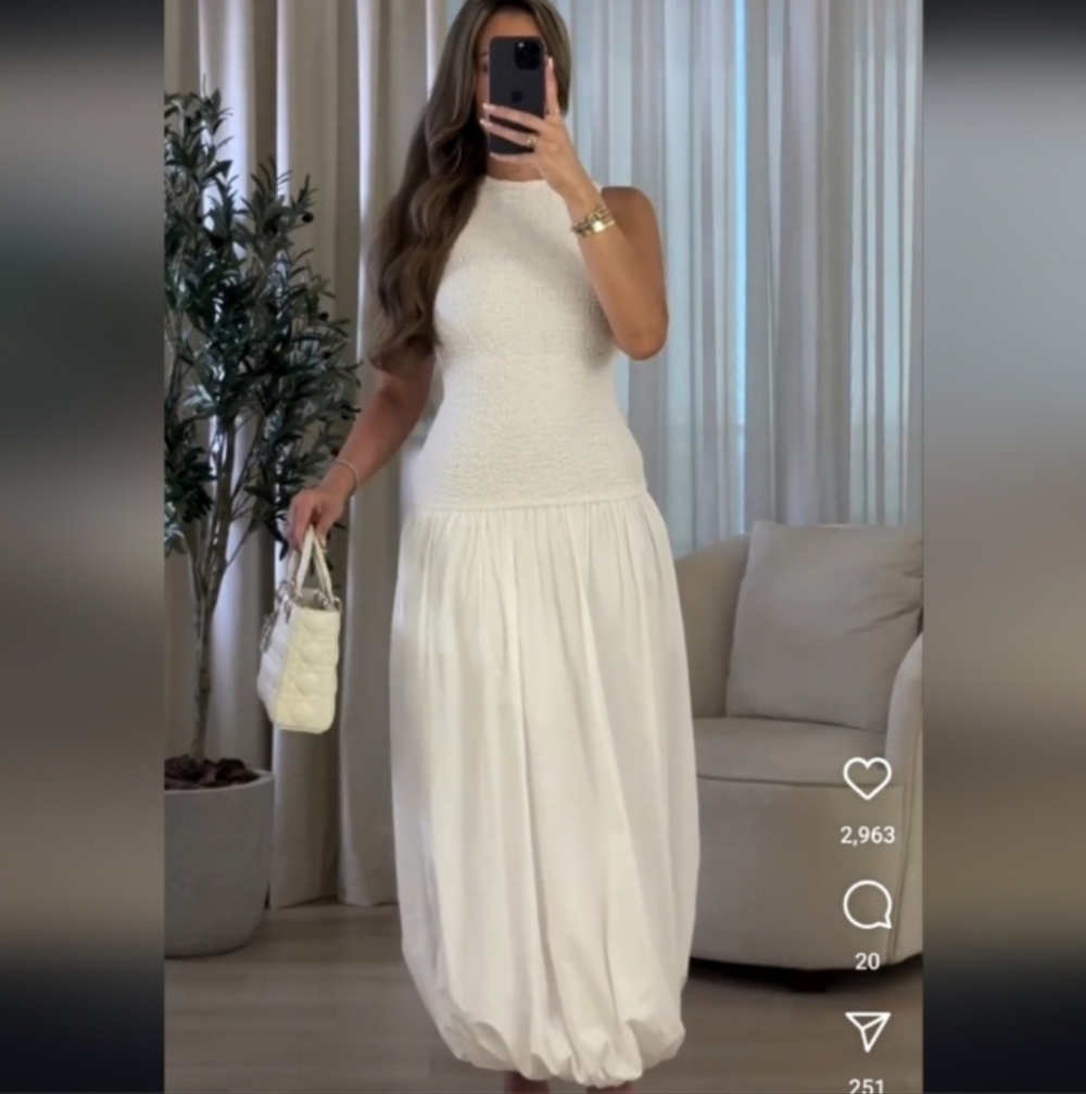 Zara White Sleeveless  Balloon Midi Dress